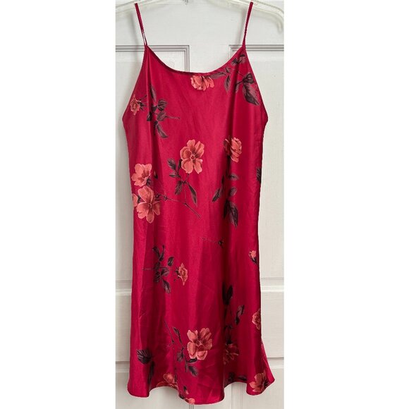 Red Floral Silky Slip Dress Secret Treasures Short Mini Summer 90s Black Pink M - Picture 1 of 6